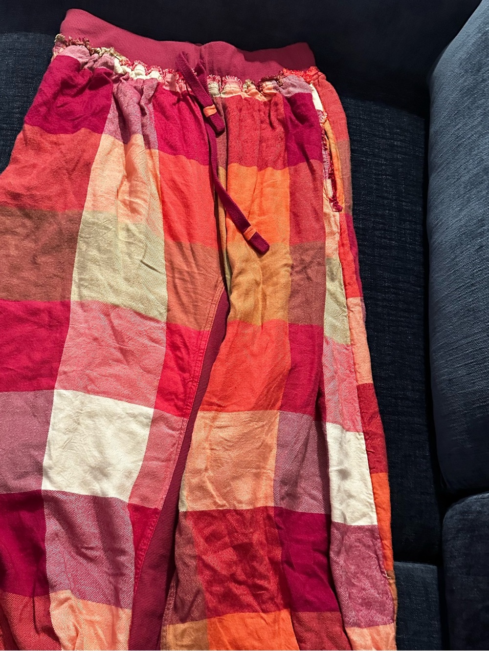 Free People womens Patchwork Joggers in Red and Orange